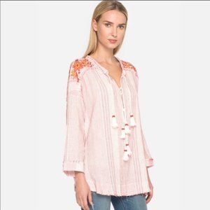 Johnny Was Jacque Embroidered Beaded Print Blouse